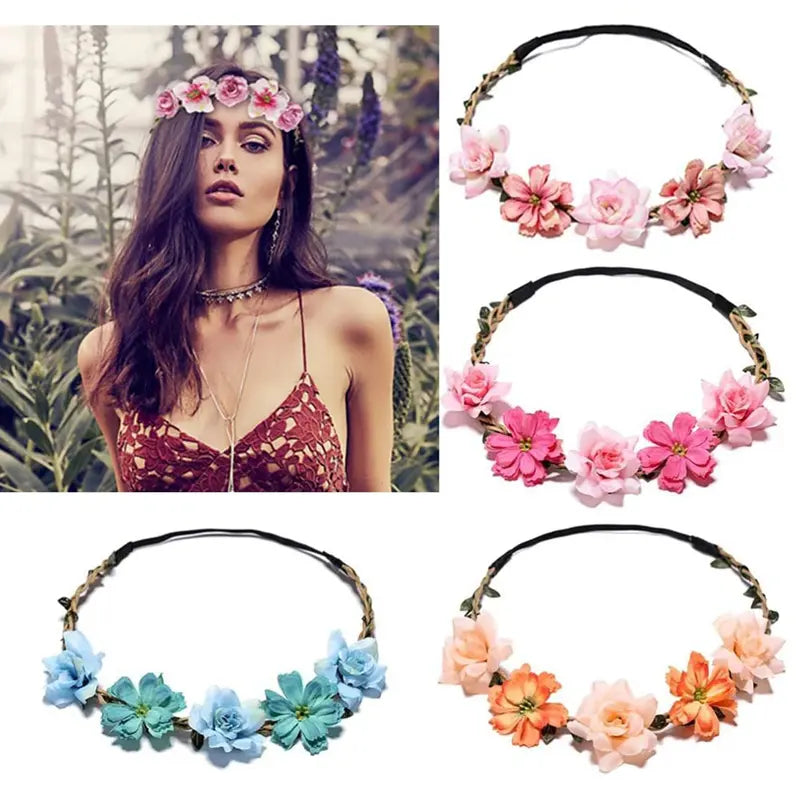 Women's 6pcs/Set Bohemian Fabric-Plastic Layered Flower Wood Hair Accessories with Circular Band - Sewing & Haberdashery Textile Headwear, Soft, Lightweight, Durable - Ceremony Wear for Bridesmaids, All Seasons, Bohemian Look, Photography Use