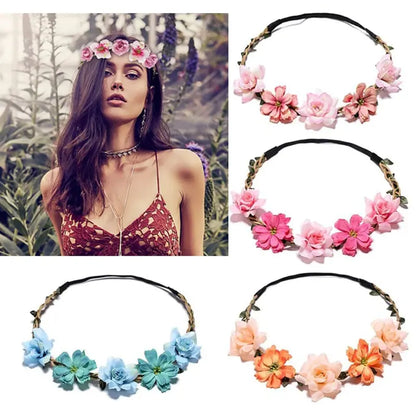 Women's 6pcs/Set Bohemian Fabric-Plastic Layered Flower Wood Hair Accessories with Circular Band - Sewing & Haberdashery Textile Headwear, Soft, Lightweight, Durable - Ceremony Wear for Bridesmaids, All Seasons, Bohemian Look, Photography Use