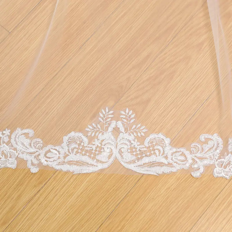 Simple lace wedding veil, Lace trim bridal wedding veil, Cathedral wedding veil, Ivory soft tulle bridal veil
