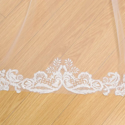 Simple lace wedding veil, Lace trim bridal wedding veil, Cathedral wedding veil, Ivory soft tulle bridal veil