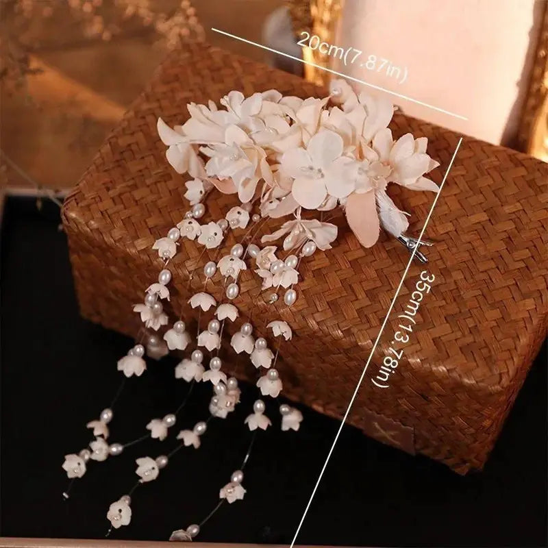 New New Chinese Style Flower Hairpin Pearl Luxury Tassel Side Clip Side Clip Bridal Headwear