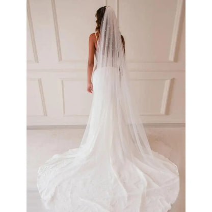Ursumy Pearl Wedding Veils Flower Cathedral Bridal Veil 118’’ Veils for Brides 1 Tier Fingertip Length Drop Veil Hair Comb