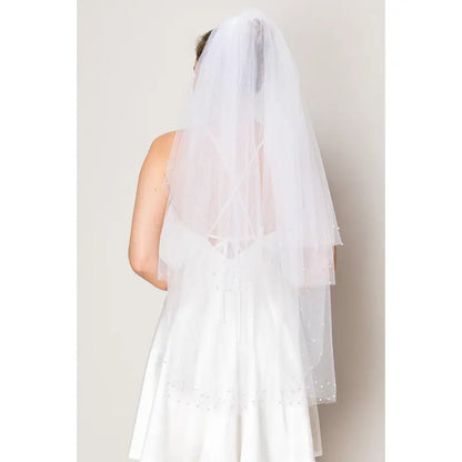 Angela  Three Layer Scattered Crystal Pearl Hip Length Wedding Veil