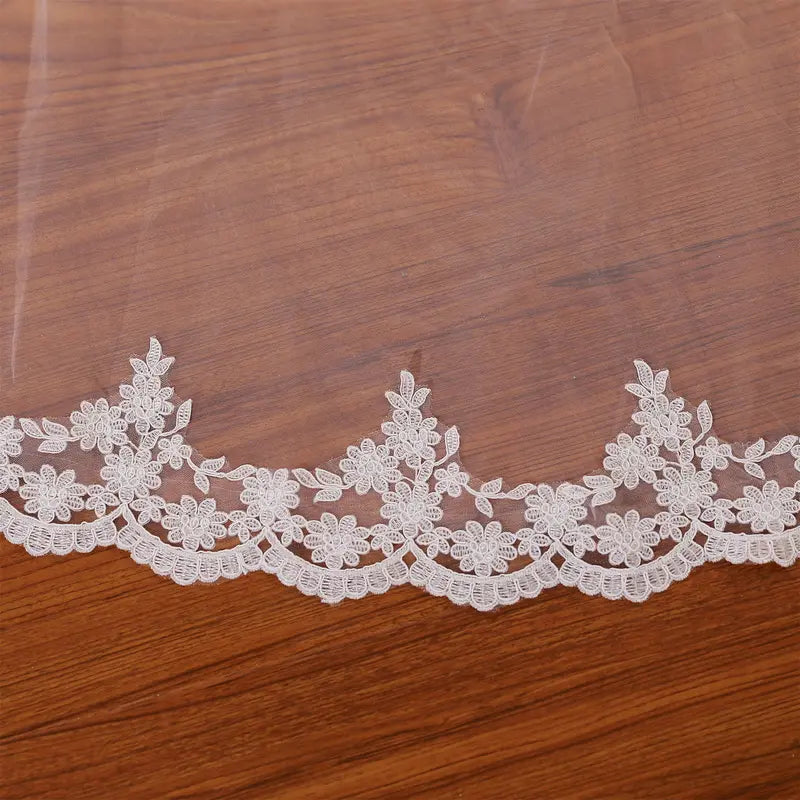 Extra wide wedding  bridal veil, Ivory lace bridal veil, Handmade cathedral wedding veil, Small flowery veil, Retro church veil, Elegant tulle veil for wedding dress