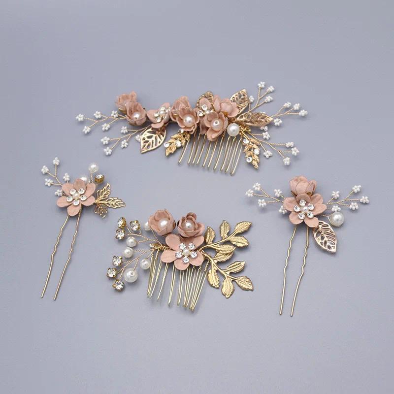Korean-Style Bridal Wedding Hair Accessories, Blue, Purple, Pink, and White Fresh-Style Hair Combs, Girls' Bridesmaid Hair Accessories