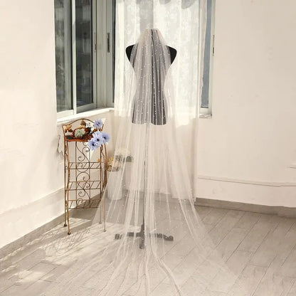 Ursumy Pearl Wedding Veils Flower Cathedral Bridal Veil 118’’ Veils for Brides 1 Tier Fingertip Length Drop Veil Hair Comb