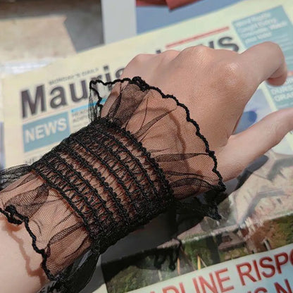 Lace Ruffle Wrist Guards, Mesh Elastic Breathable Sleeve Covers, High Stretch Lace Wrist Accessories, Ladies Lolita, Gothic, Cosplay, Party, Daily Wear