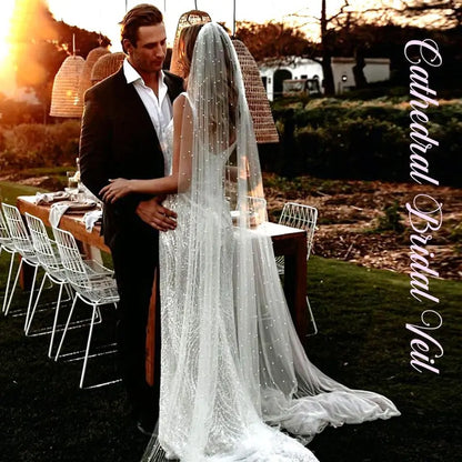 Ursumy Pearl Wedding Veils Flower Cathedral Bridal Veil 118’’ Veils for Brides 1 Tier Fingertip Length Drop Veil Hair Comb