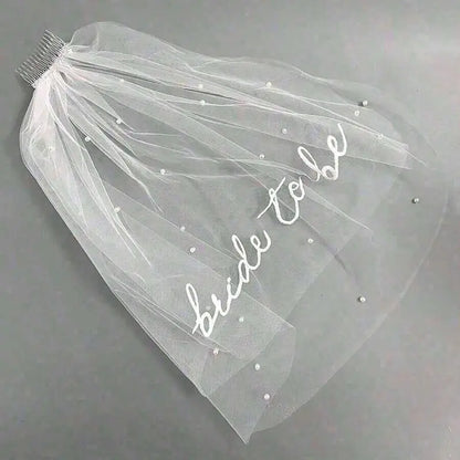 1pc Bridal Veil For Bachelorette Party| Embroidered Double-Layer White Lettered Veil With Comb Photo Accessories, Romantic Style