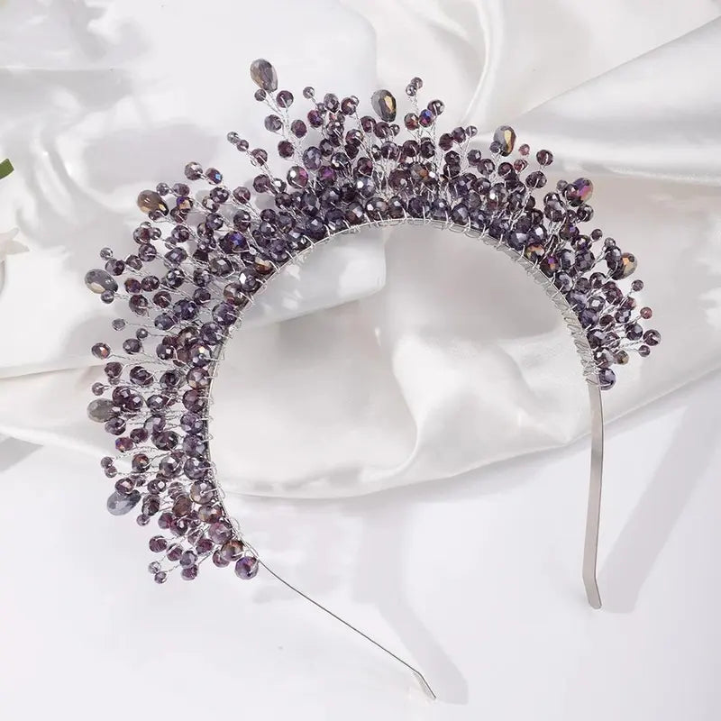 9-Color Crystal Bridal Crown Headband, Silver Bedazzled Diamond Accent Hairpiece, Handmade Luxury Hair Accessory for Brides (Bridal Shower, Ceremony, Birthday, Pink Headbands Option), Bedazzled Diamond Accent Headbands