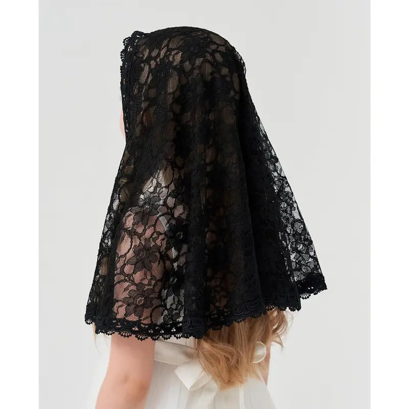 Girls Black Veils - D Shaped Mantilla Chapel Veil for Funeral, Memorial Service - Floral Design Head Cover for Toddler Girls K4 (Black Veil) : Clothing, Shoes & Jewelry