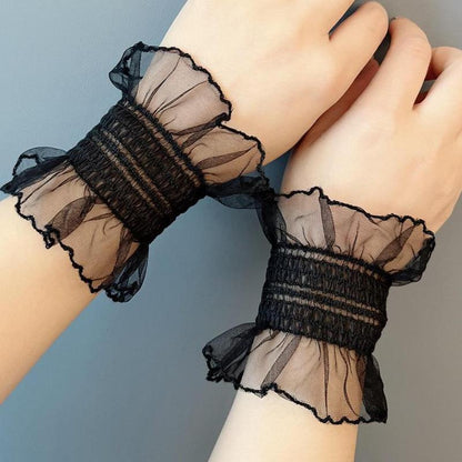 Lace Ruffle Wrist Guards, Mesh Elastic Breathable Sleeve Covers, High Stretch Lace Wrist Accessories, Ladies Lolita, Gothic, Cosplay, Party, Daily Wear