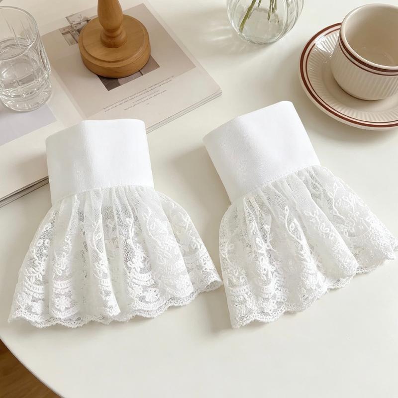 White Lace Fake Cuffs, Elegant Floral Embroidered Mesh Wrist Cuffs, Delicate Decorative Lace Sleeves for Blouses, Sweaters and Dresses