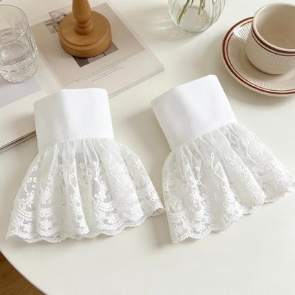 White Lace Fake Cuffs, Elegant Floral Embroidered Mesh Wrist Cuffs, Delicate Decorative Lace Sleeves for Blouses, Sweaters and Dresses