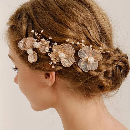 Flower Design Hair Comb, Faux Pearl Decorated Hair Comb, Elegant Bridal Headwear for Wedding Party Formal Occasions, Fashion Hair Accessories for Women