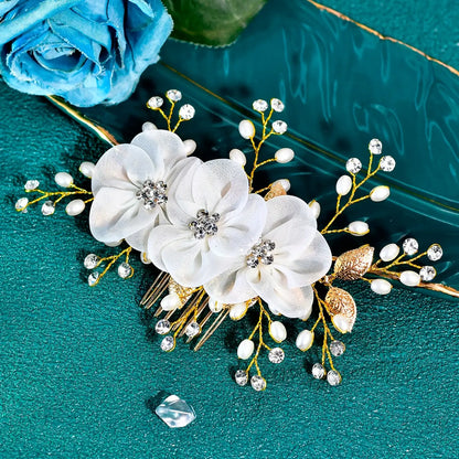 Women's Elegant Bridal Hair Comb with Faux Pearls & Flowers Decoration, Perfect for Wedding Party Photography Accessories