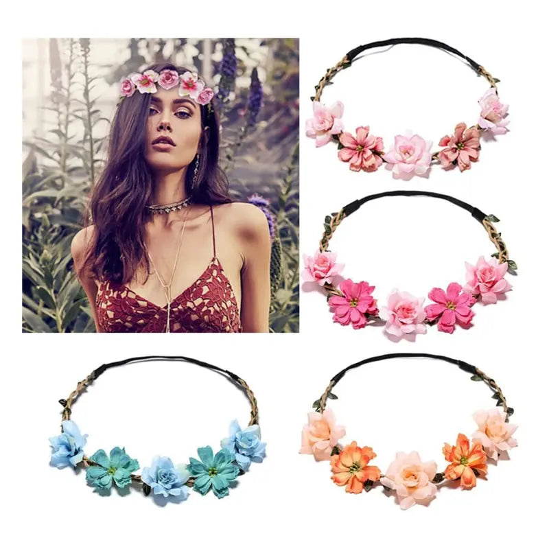 6PCS Boho Flower Crown Set Wedding Hair Wreaths Bridal Bridesmaid Headpieces