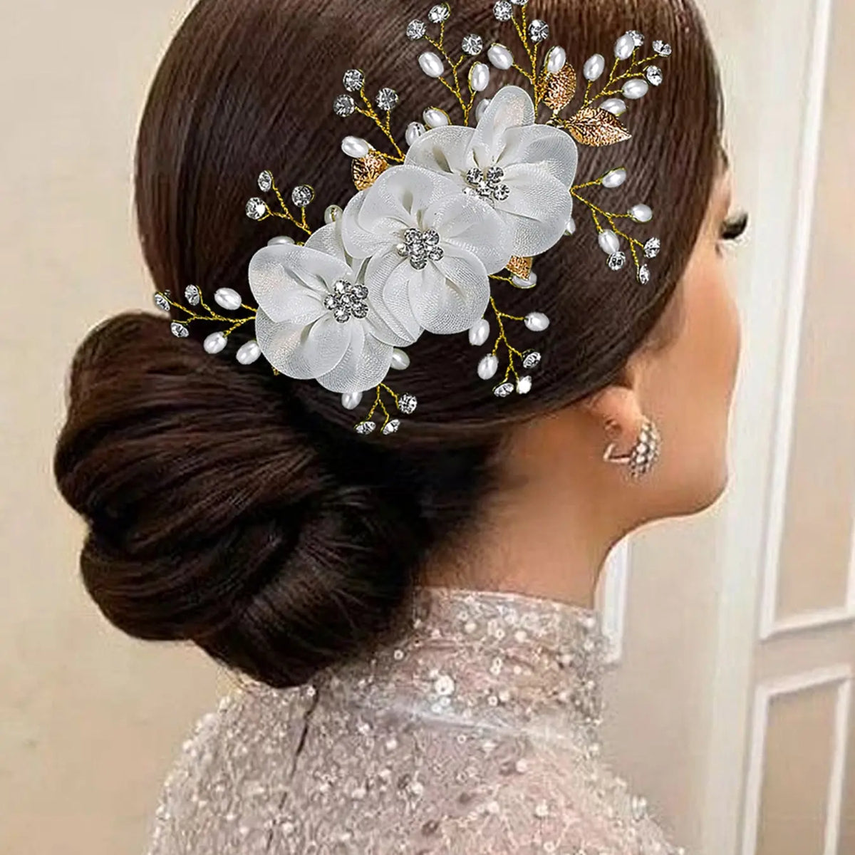 Women's Elegant Bridal Hair Comb with Faux Pearls & Flowers Decoration, Perfect for Wedding Party Photography Accessories