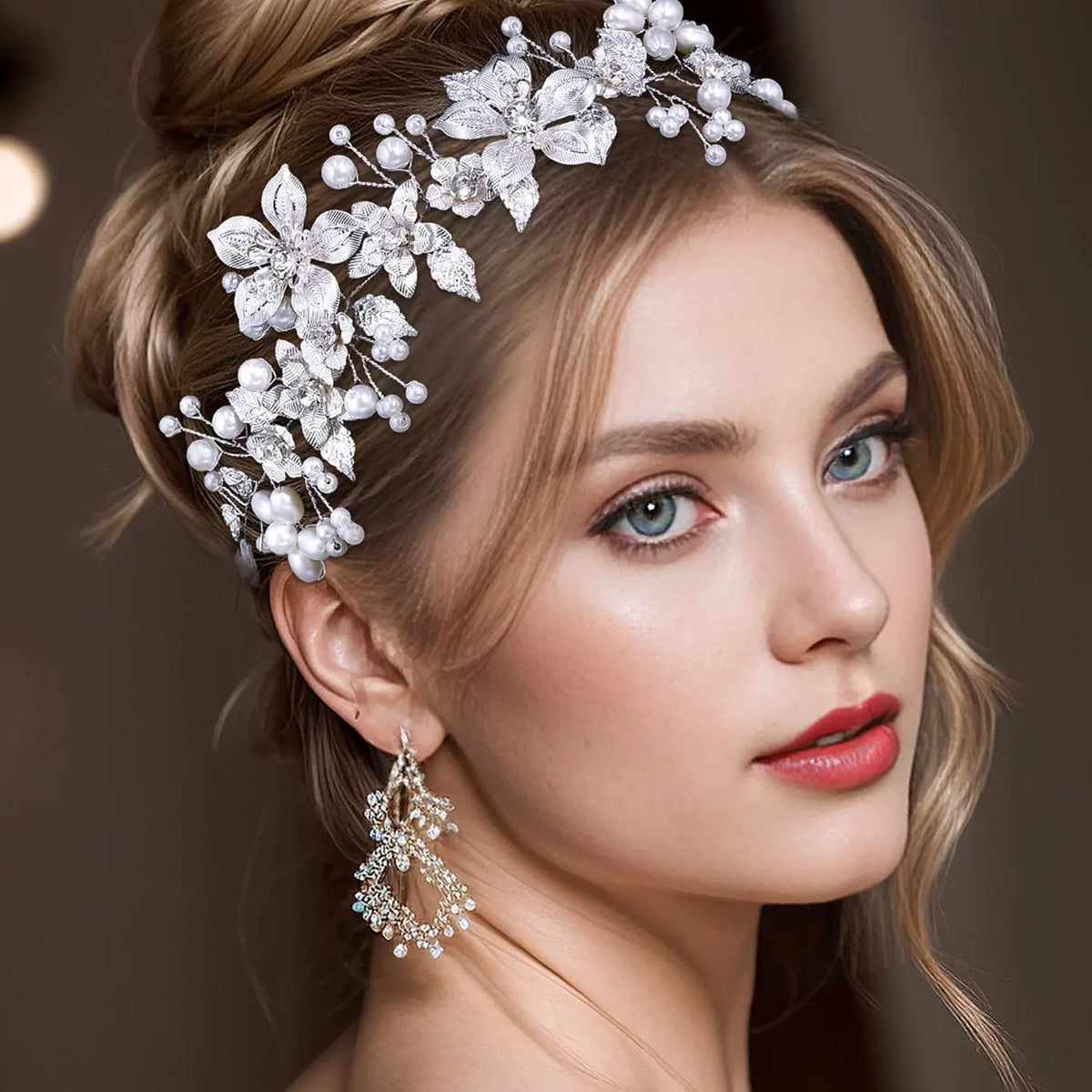 Faux Pearl & Rhinestone Decorated Headband, Elegant Leaf & Flower Design Headband for Wedding Bridal Party Formal Occasions, Fashion Accessories for Women, Tiara