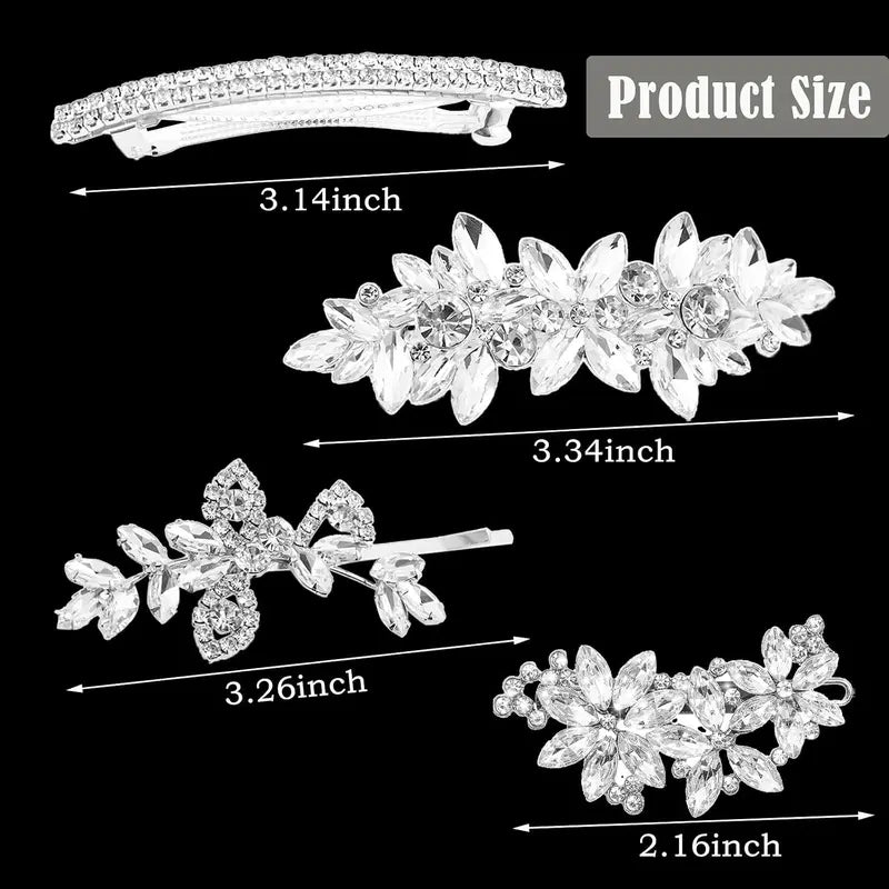 4 count Rhinestone Hair Clips for Women Hair Barrettes  Bridal hair accessories for Wedding Party Everyday