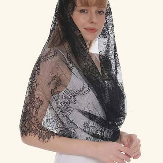 1 new black and white two-color hollow veil, lace solid color shawl, scarf, headscarf, suitable for daily vacation