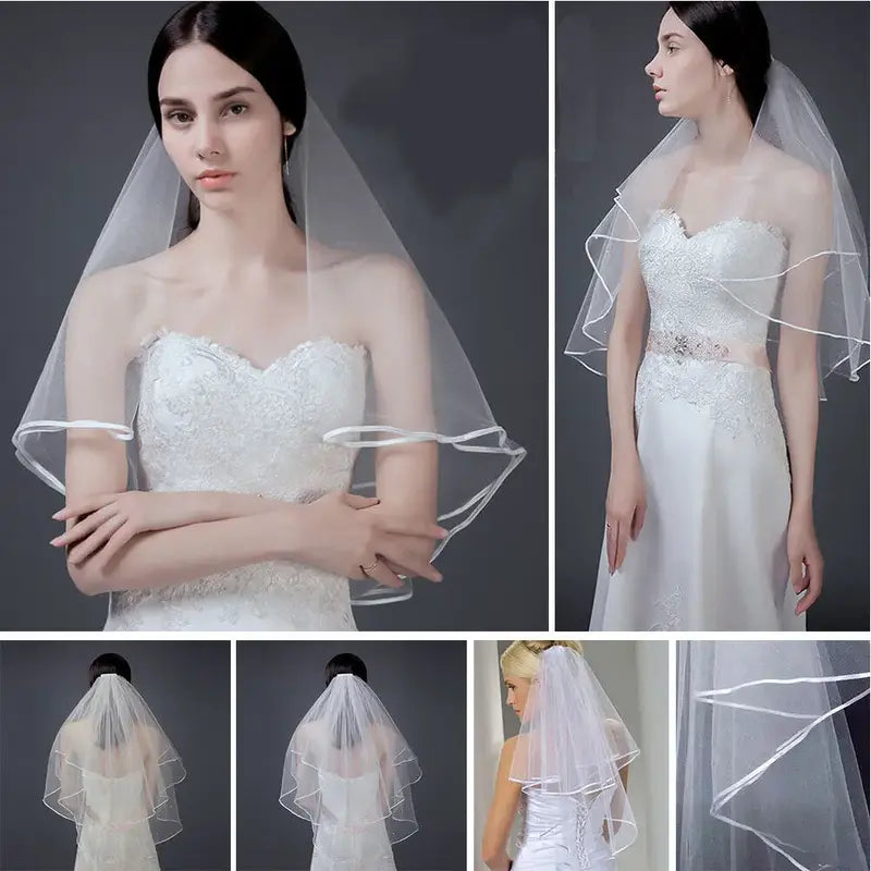 Bridal Veil - Double-Layer, Ribbon-Shape Plain Yarn Wedding Fashion Accessory, Fashion Accessories