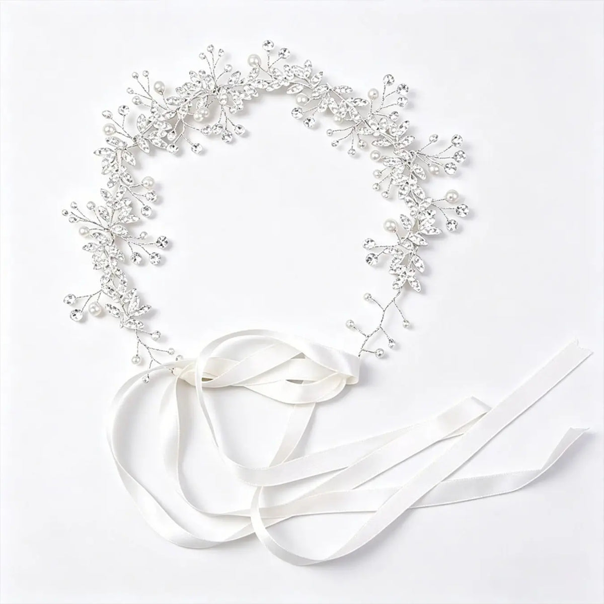Luxe Petite Handmade Pearl & Crystal Hair Vine, Satin Ribbon Bridal Headpiece, Luxury Wedding Hair Accessory for Brides, Bridesmaids, Flower Girls