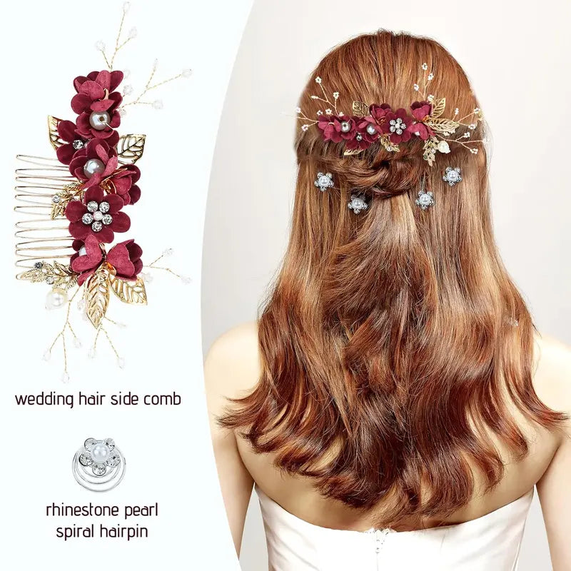 Women's Purple Floral Shape Hair Pins Set - 18-Piece Multiple Pieces with Pearl Accents, Rhinestones, Clip-In Design, Cruelty-Free Prom Bridal Headwear for 24-Hour Wear