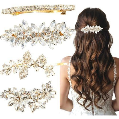 4 count Rhinestone Hair Clips for Women Hair Barrettes  Bridal hair accessories for Wedding Party Everyday