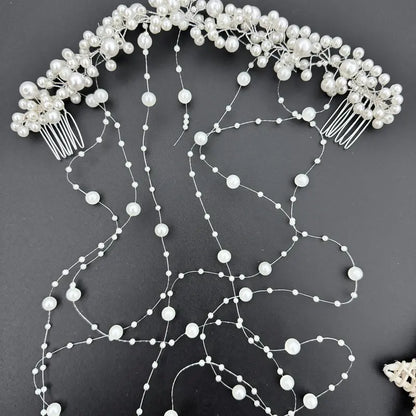 Handmade Pearl-Tassel Insert Comb with Wavy Hair Band Garland - Glam Wedding Ceremony Bride's Hair Decor, Home Decor Accent, Tassels