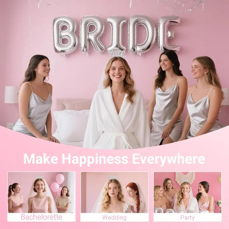 Bride to Be Headband Set Bridal Hair Accessories for Women - 3pcs Silver Headband, Sash and Veil for Bachelorette Party, Flexible Metal Frame with Dual Hoops and Comb Slip-Proof Contouring Party Decor