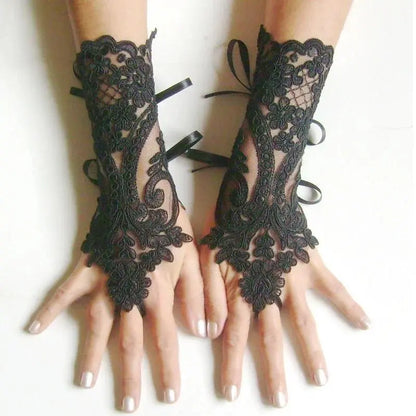 Women's High-Quality Lace Trim Fingerless Gloves - Fashion Accessory for Weddings, Girl Party Events