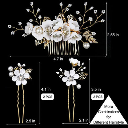 5 pieces of elegant white bridal hair accessories - crystal pearl hair comb and hairpin, suitable for bridal hairstyles, engagement styles, dances, parties