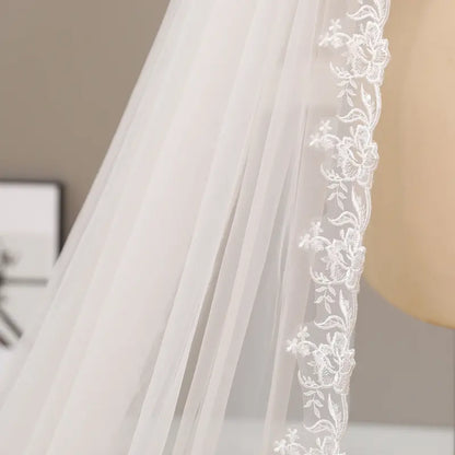 Simple lace wedding veil, Lace trim bridal wedding veil, Cathedral wedding veil, Ivory soft tulle bridal veil
