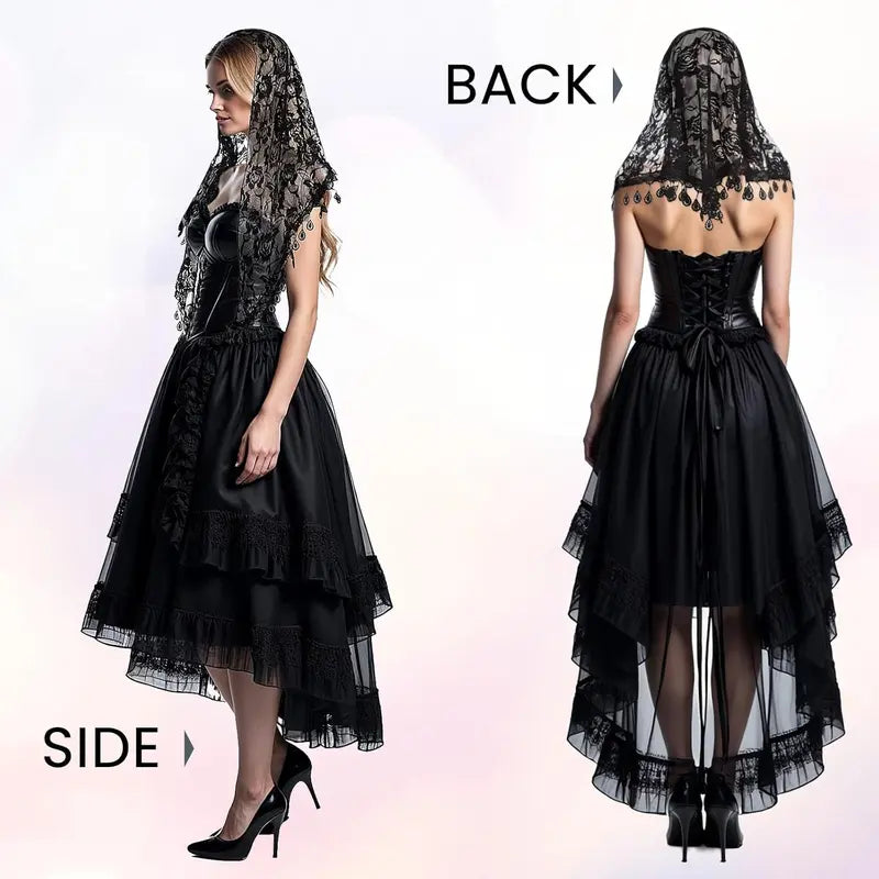 Women's 3-Pcs Catholic Mantilla Veils - Triangle Lace Tulle Veil Scarf, Church Head Covering, Floral Headwrap for Ceremony, Latin Mass, Wedding Bridesmaid