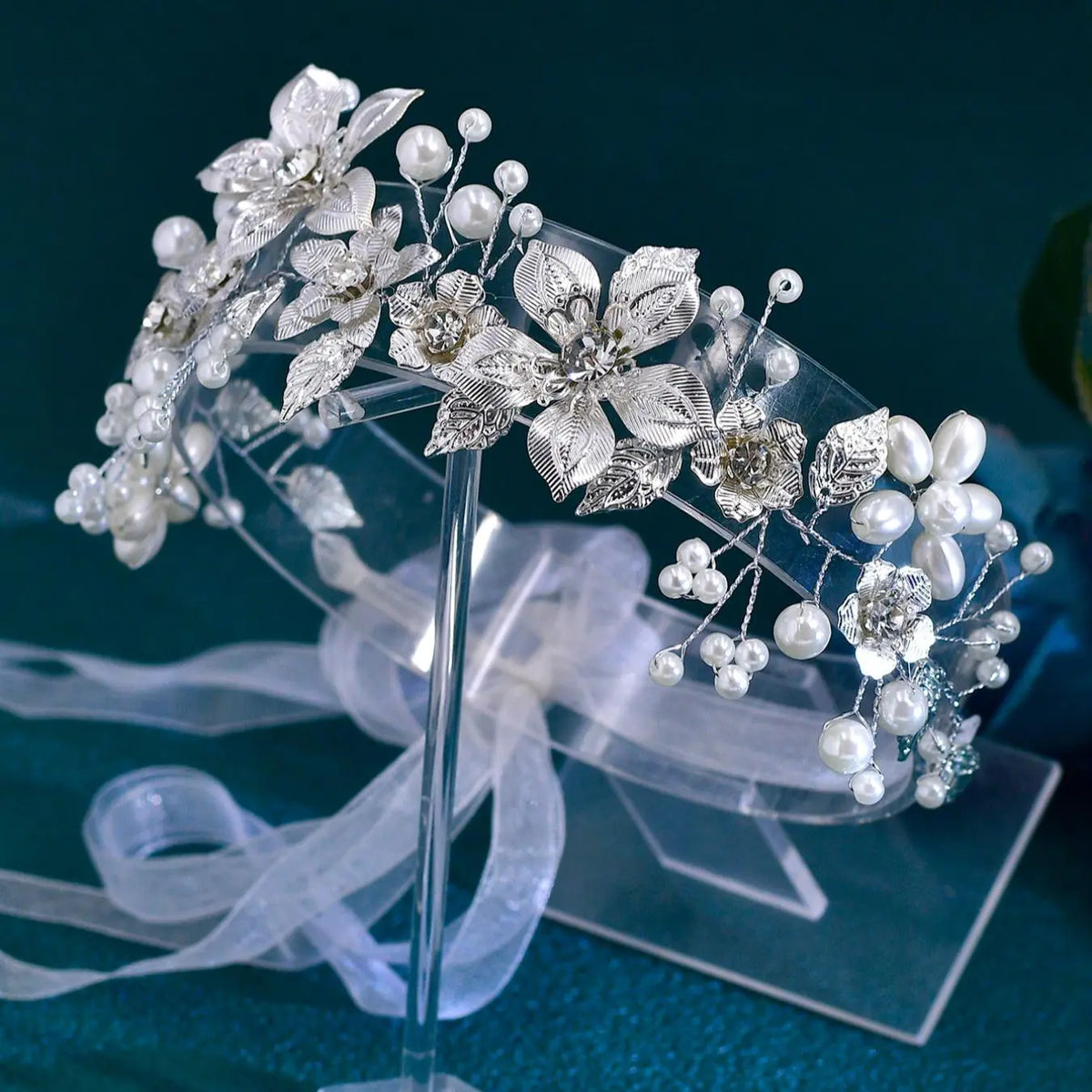 Faux Pearl & Rhinestone Decorated Headband, Elegant Leaf & Flower Design Headband for Wedding Bridal Party Formal Occasions, Fashion Accessories for Women, Tiara