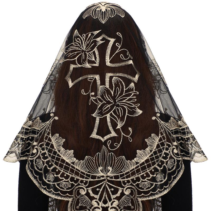 BOZIDOL White Triangle Veil -Lace Mantilla Catholic Church Chapel Veil Head Covering Latin Mass For Women