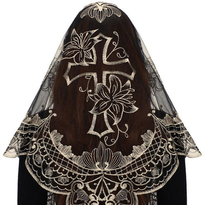 BOZIDOL White Triangle Veil -Lace Mantilla Catholic Church Chapel Veil Head Covering Latin Mass For Women