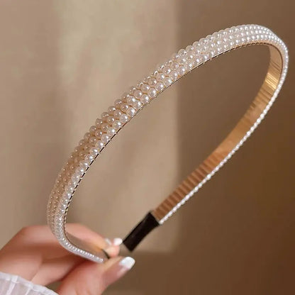 Women's Non-Slip Imitation Pearl Hairband & Clip Set - 5 Pearl Headbands and 5 Hair Clips, Adjustable Band, One Size Fits All, All-Day Wear, Bridesmaids' Wedding Events Fashion Hair Accessories