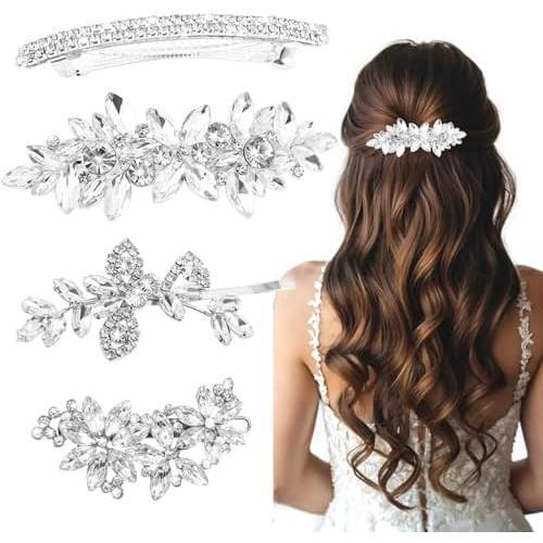 4 count Rhinestone Hair Clips for Women Hair Barrettes  Bridal hair accessories for Wedding Party Everyday