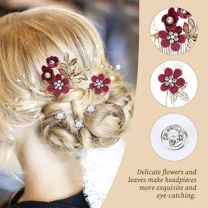 Women's Purple Floral Shape Hair Pins Set - 18-Piece Multiple Pieces with Pearl Accents, Rhinestones, Clip-In Design, Cruelty-Free Prom Bridal Headwear for 24-Hour Wear