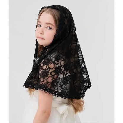 Girls Black Veils - D Shaped Mantilla Chapel Veil for Funeral, Memorial Service - Floral Design Head Cover for Toddler Girls K4 (Black Veil) : Clothing, Shoes & Jewelry
