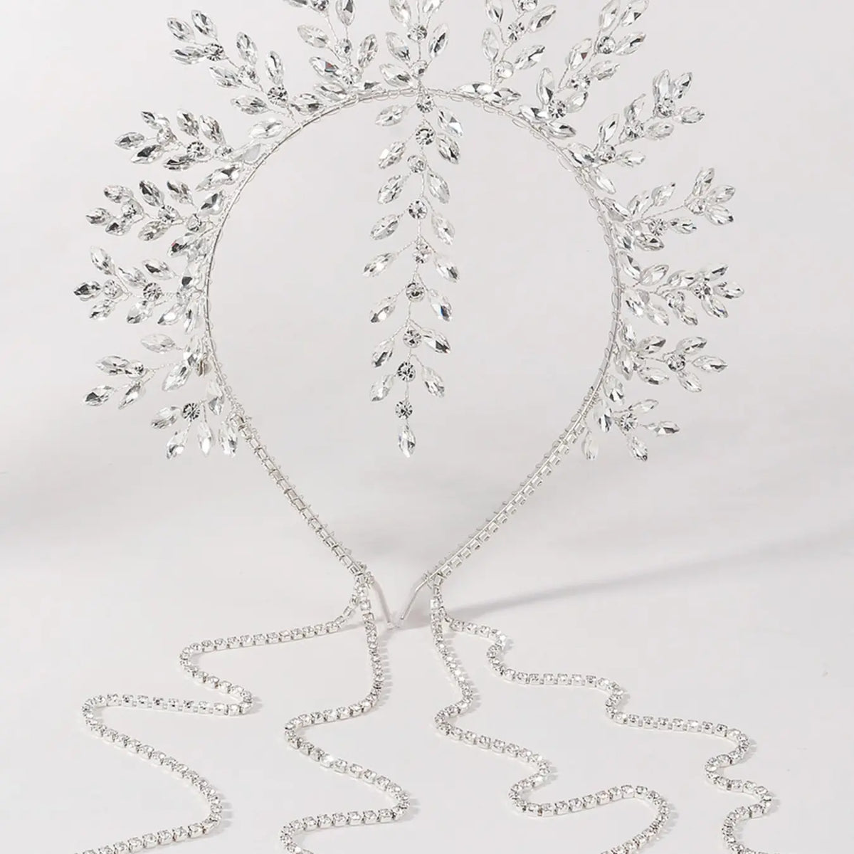 Elegant Rhinestone Detailing Branch Fringe Accent Headband, Handmade Wire Crown Hair Accessory, Bridal Ready Stage Dinner Hairstyle Band, Versatile Wear, Handcrafted Craftsmanship