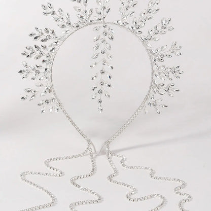 Elegant Rhinestone Detailing Branch Fringe Accent Headband, Handmade Wire Crown Hair Accessory, Bridal Ready Stage Dinner Hairstyle Band, Versatile Wear, Handcrafted Craftsmanship