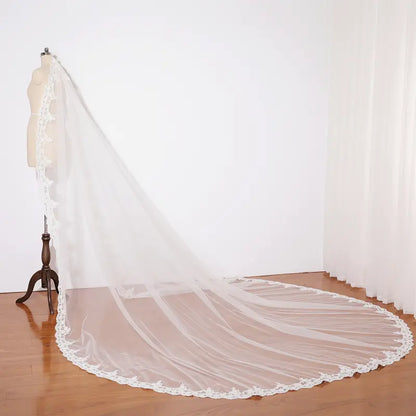 Extra wide wedding  bridal veil, Ivory lace bridal veil, Handmade cathedral wedding veil, Small flowery veil, Retro church veil, Elegant tulle veil for wedding dress