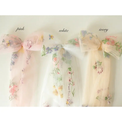 Botanical bow veil, Veil alternative, Unique veil, Embroidered flowers with names veil, Bachelorette bow, Bridal shower hair