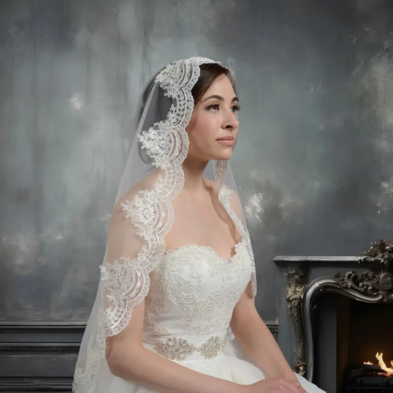 Mantilla bridal wedding veil elbow/fingertip V030