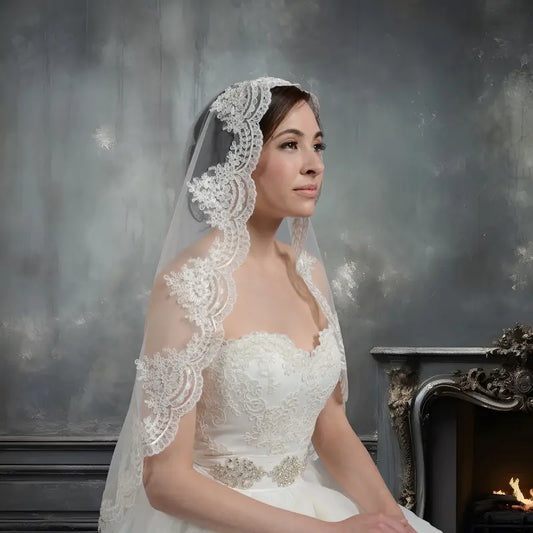 Mantilla bridal wedding veil elbow/fingertip V030