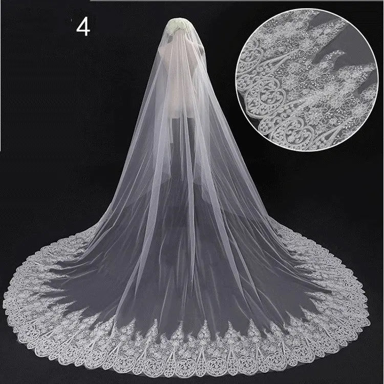 Bridal Long-Tail Luxury Veil - Elegant Sheer Wedding Accessory for Brides with Refined Finishing Touch