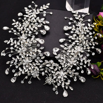 Elegant Rhinestone Detailing Hair Comb Set, Shiny Charm Women's Hair Accessories, Wedding Party Event Hairstyle Decor, Geometric Pattern